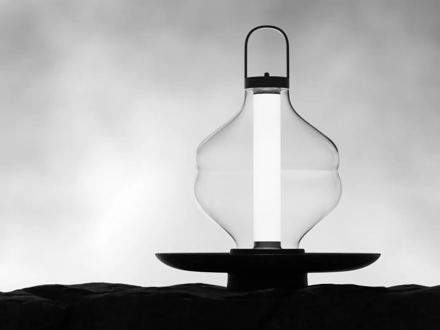 portable lantern black and white image